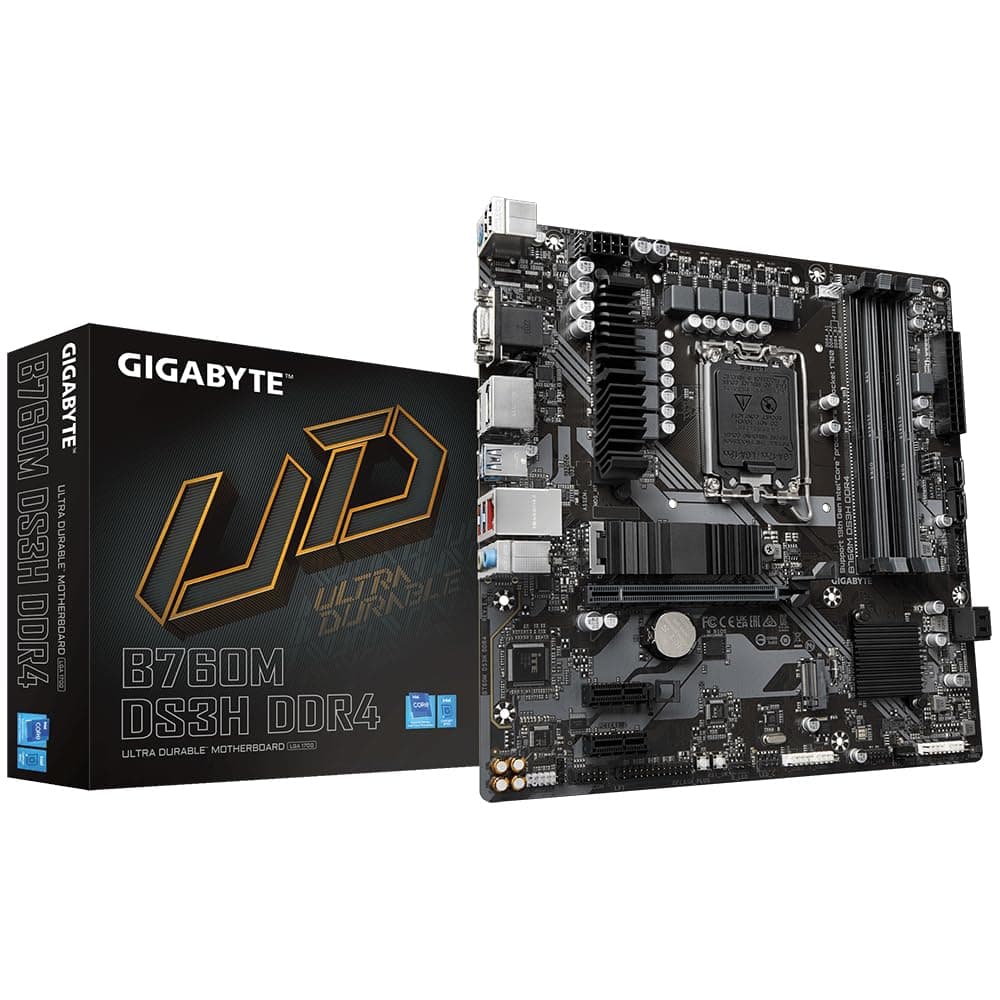GIGABYTE B760M DS3H DDR4 Motherboard - Unterstützt Intel Core 14. Generation CPUs, 6+2+1 Phasen Digital VRM, bis zu 5333MHz DDR4 (OC), 2xPCIe 4.0 M.2, 2.5GbE LAN, USB 3.2 Gen2