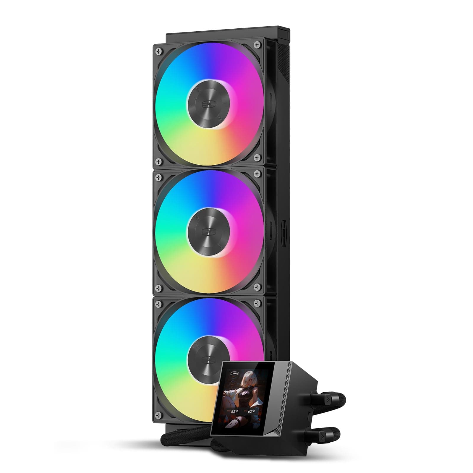 CPU-Kühler Flüssigkeitskühler, 360-mm-AIO-Flüssigkeitskühlung, Hochleistungs-Pumpe, 2,4" IPS-Display, CPS ARGB-Wasserkühlung mit leisen F5 R120-mm-Lüftern (DC360 Pro ARGB-Display BK) DC360 Pro ARGB Display BK