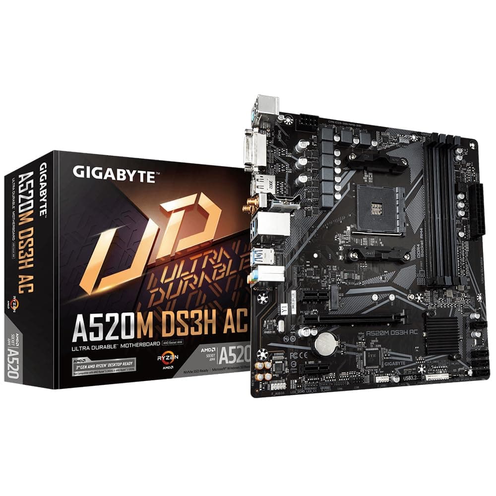 GIGABYTE A520M DS3H AC Mainboard - AMD Ryzen 5000 Serie CPUs, 5+3 Phasen VRM, bis zu 4733 MHz DDR5 (OC), 1xPCIe 3.0 M.2, GbE LAN, WiFi 5, USB 3.2 Gen 1 Bild 2