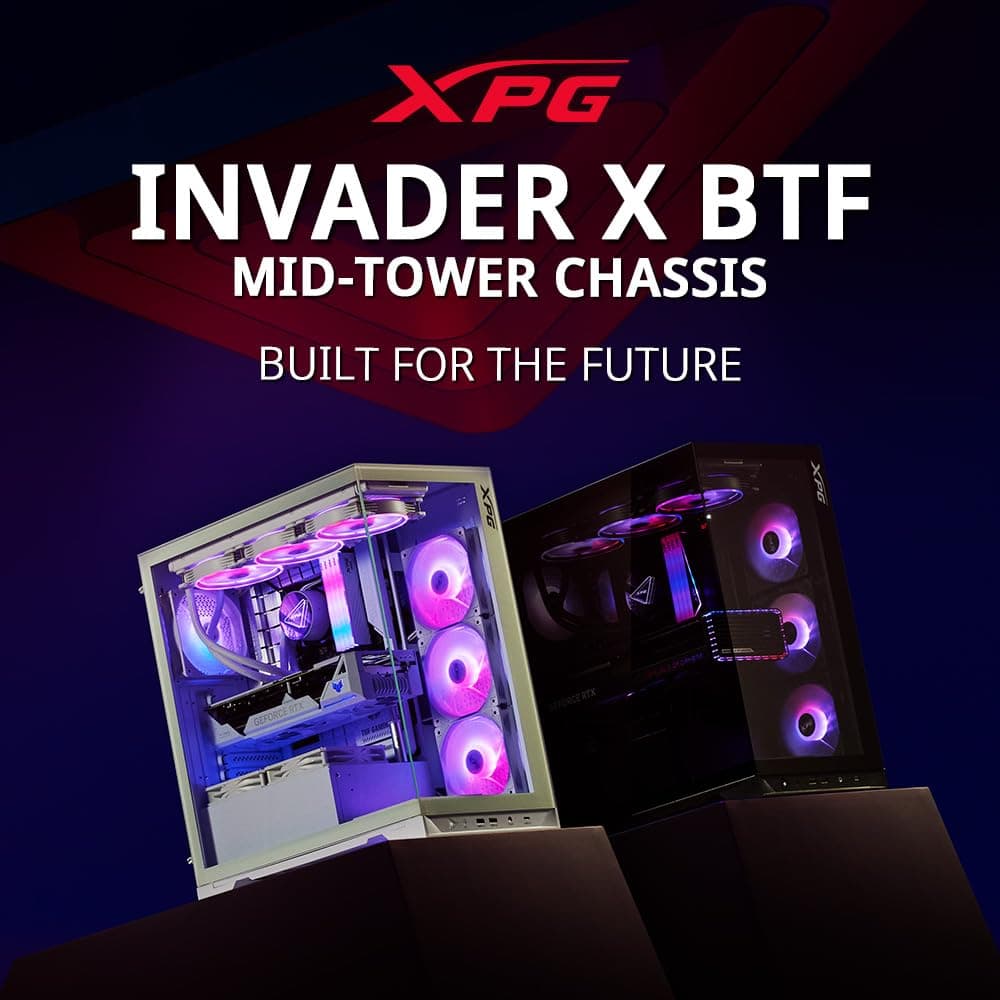 XPG Invader X BTF Midi Tower PC-Gehäuse Schwarz – ATX/mATX/Mini-ITX, 5× ARGB 120mm Lüfter vorinstalliert, Reverse-Connector kompatibel, Tempered Glass, bis 400mm GPU, 360mm Radiator Bild 4