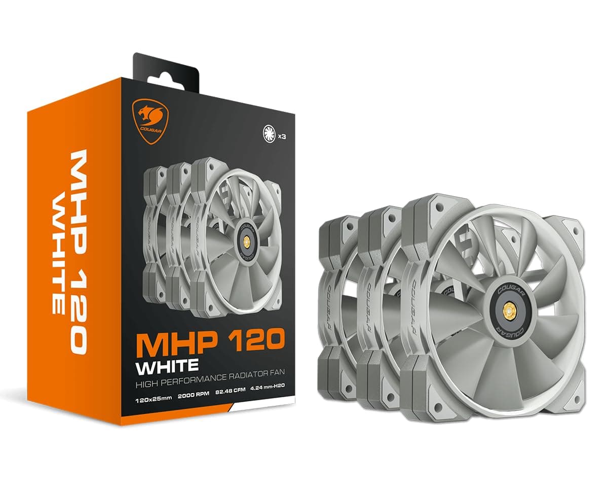 COUGAR MHP 120 Hoch Leistungslüfter für PC-Gehäuse, Wasserkühlung (3 Fan Pack, Weiss) Bild 2