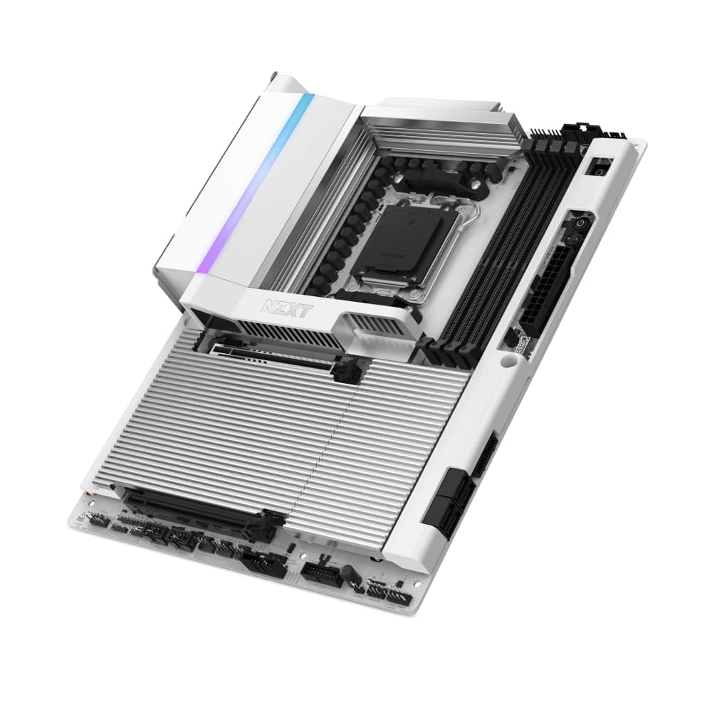 NZXT N9 X870E - AMD X870E AM5 ATX Gaming-Mainboard für Ryzen 9000/8000/7000-20+2+1, DDR5, 4X M.2, PCIe 5.0, Wi-Fi 7, 5GbE, USB 4 – M.2 Schnellverschlussriegel, Vollmetallabdeckung, weißes PCB Bild 2