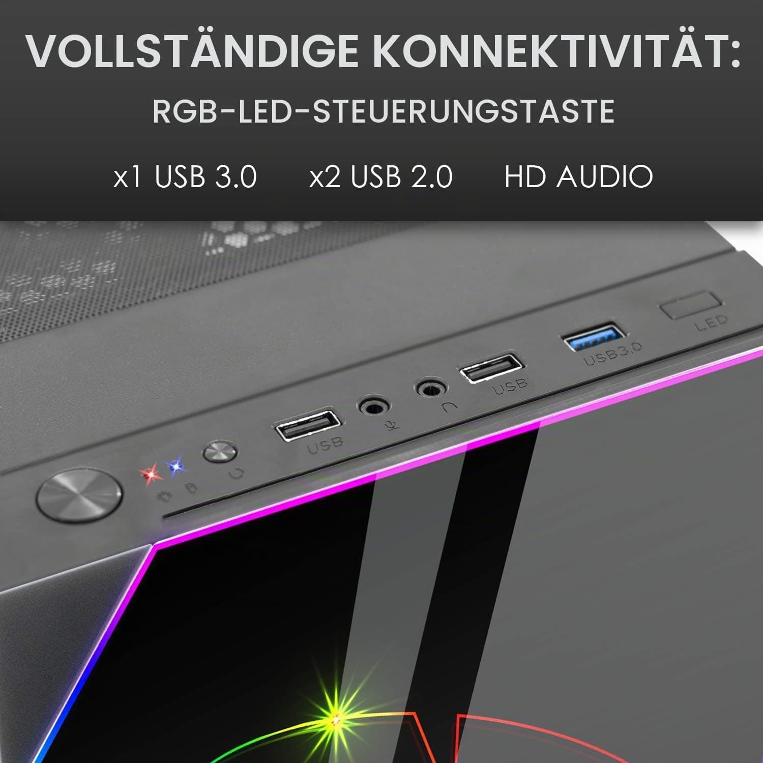 EMPIRE GAMING – PC Gehäuse Spartan ARGB mittelgroßer Gehäuseturm ATX – Fassade mit LED Hintergrundbeleuchtung und Seitentür aus Sicherheitsglas – 1 Ventilator LED RGB adressierbar 120 mm Bild 5