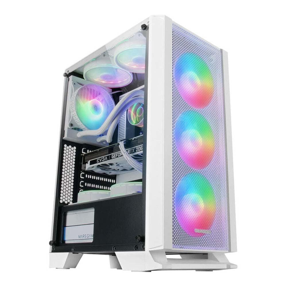 Mars Gaming MC-C Weiß, ATX PC Gehäuse, Metall-Mesh Frontplatte, Gehärtetes Glas, 3 Frontlüfter FRGB 120mm Bild 3