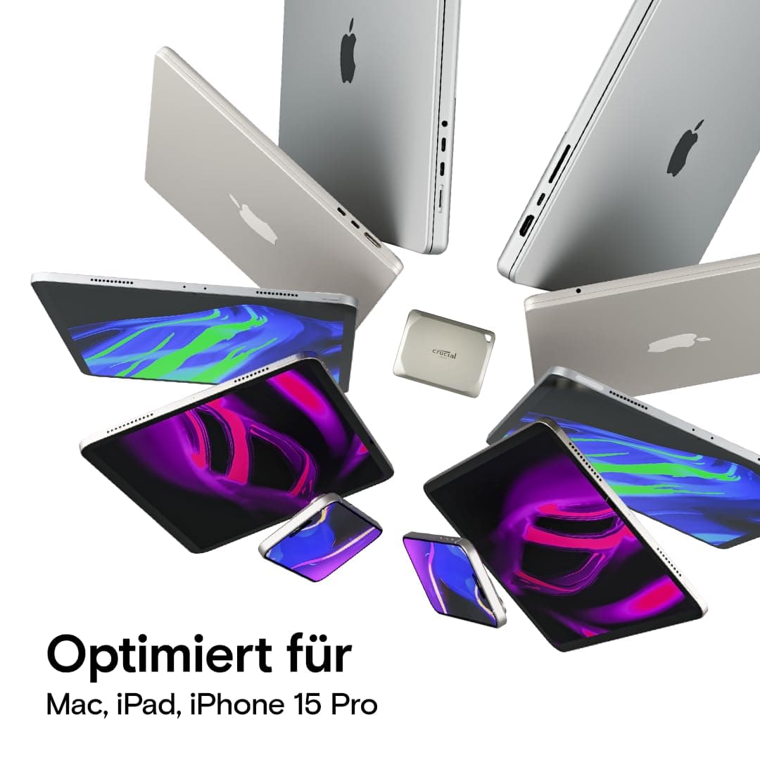 Crucial X9 Pro für Mac 4TB Externe SSD Festplatte, bis zu 1050MB/s Lesen/Schreiben, Mac Ready, Wasser- und Staubgeschützt (IP55), USB-C 3.2 Portable Solid State Drive - CT4000X9PROMACSSD9B02 4TB X9 Pro für Mac Bild 5