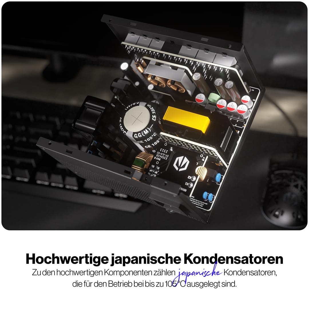ENDORFY Supremo FM6 850W Netzteil ATX 3.1 PCIe 5.1, 80 Plus Gold, Cybenetics Platinum, Vollmodulares PSU, 12V-2x6, Leiser Fluctus 120 mm Lüfter, Japanische Kondensatoren Bild 5