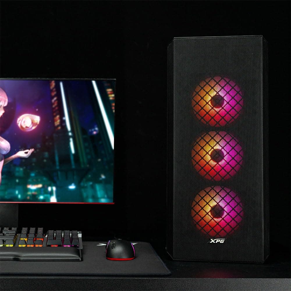 XPG Defender Midi-Tower-E-ATX-PC-Gehäuse (Magnetische MESH-Frontblende mit abnehmbarem Staubfilter, kühlender Netzteilbereich durch Perforation, 3 x XPG Vento 120 Lüfter installiert, Schwarz) Bild 3