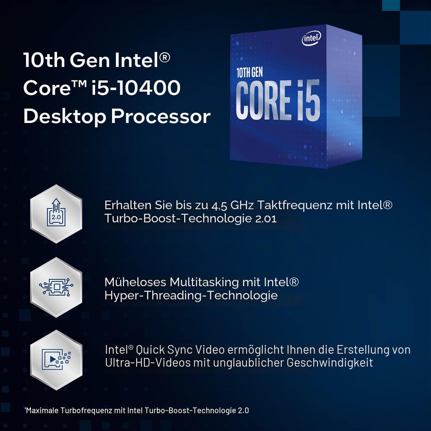 Intel® Core™ i5-10400 Desktop-Prozessor, 6 Kerne, bis zu 4,3 GHz, LGA1200 (Chipsatz der Intel® 400er-Reihe), 65 W Desktop-Prozessor Single Bild 5