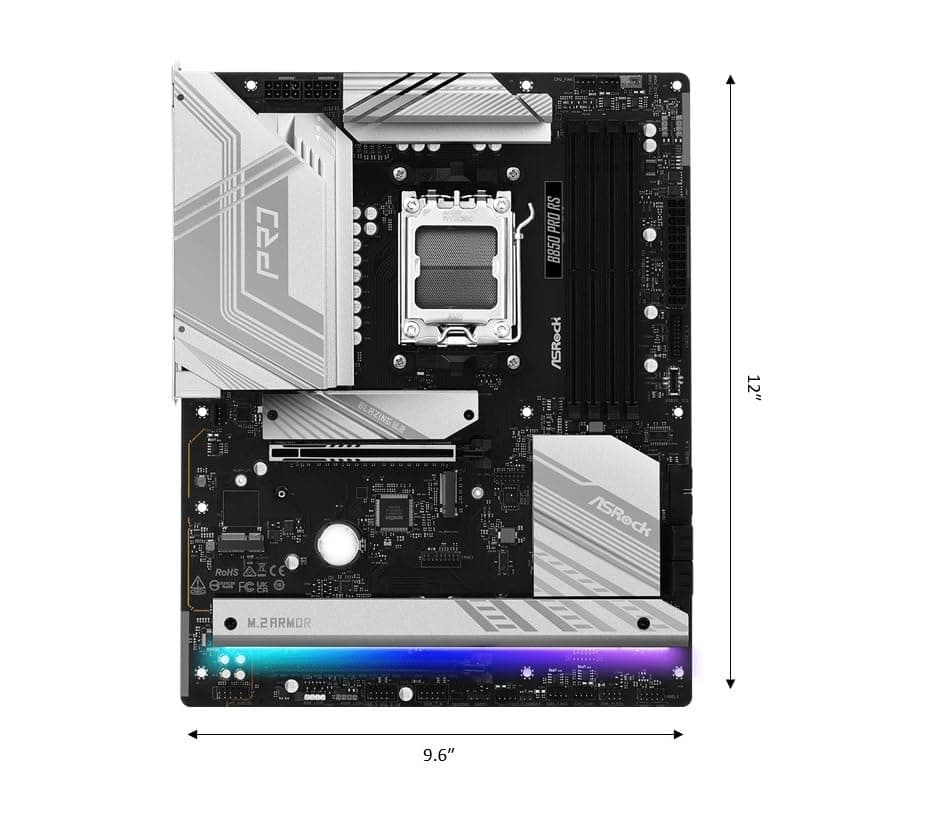 ASRock AMD AM5 B850 Pro RS - Mainboard, AMD Ryzen 9000/8000/7000 Series, 4X DDR5-Slots bis 8000MHz, 24-Pin Stromanschluss, ATX, 21x USB-Ports, PCIe 5.0 Bild 3