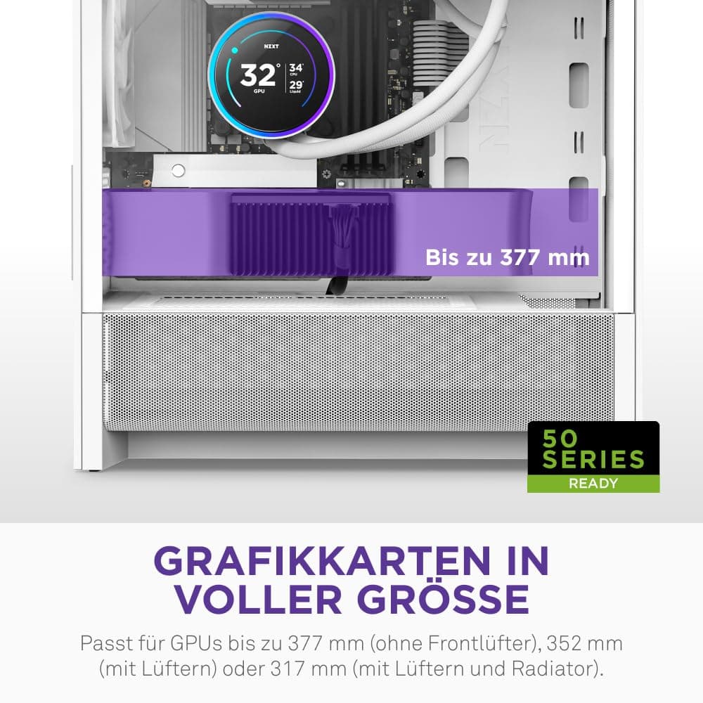 NZXT H3 Flow – Micro-ATX PC-Gehäuse – Optimierter Luftstrom – Inklusive 1 x 120mm Lüfter hinten – Unterstützt Full-Size-GPUs – Passend für 280mm Front, 240mm Top Radiator – Weiß Weiß Flow Bild 7