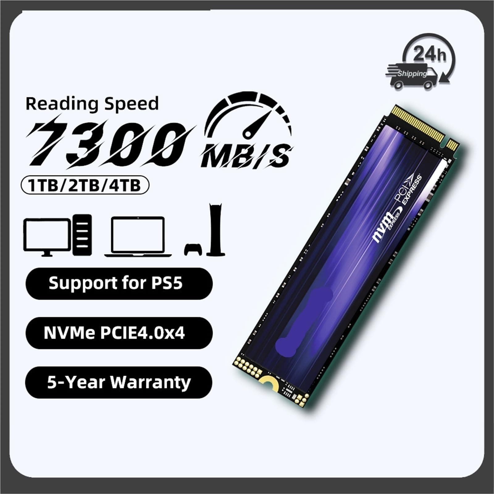 Generisch Kompatibel mit M.2 2280 PCIe 4.0x4 NVMe SSD, 7300 MB/s, 1 TB, 2 TB, 4 TB, interner Speicher for PS5, Laptop und PC(4TB with Heatsink) Bild 3