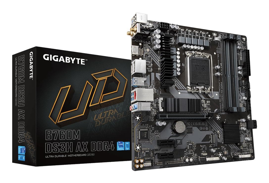 GIGABYTE B760M DS3H AX DDR4 Motherboard - Unterstützt Intel Core 14. Generation CPUs, 6+2+1 Phasen Digital VRM, bis zu 5333MHz DDR4 (OC), 2xPCIe 4.0 M.2, Wi-Fi 6E, 2.5GbE LAN, USB 3.2 Gen2 Bild 2