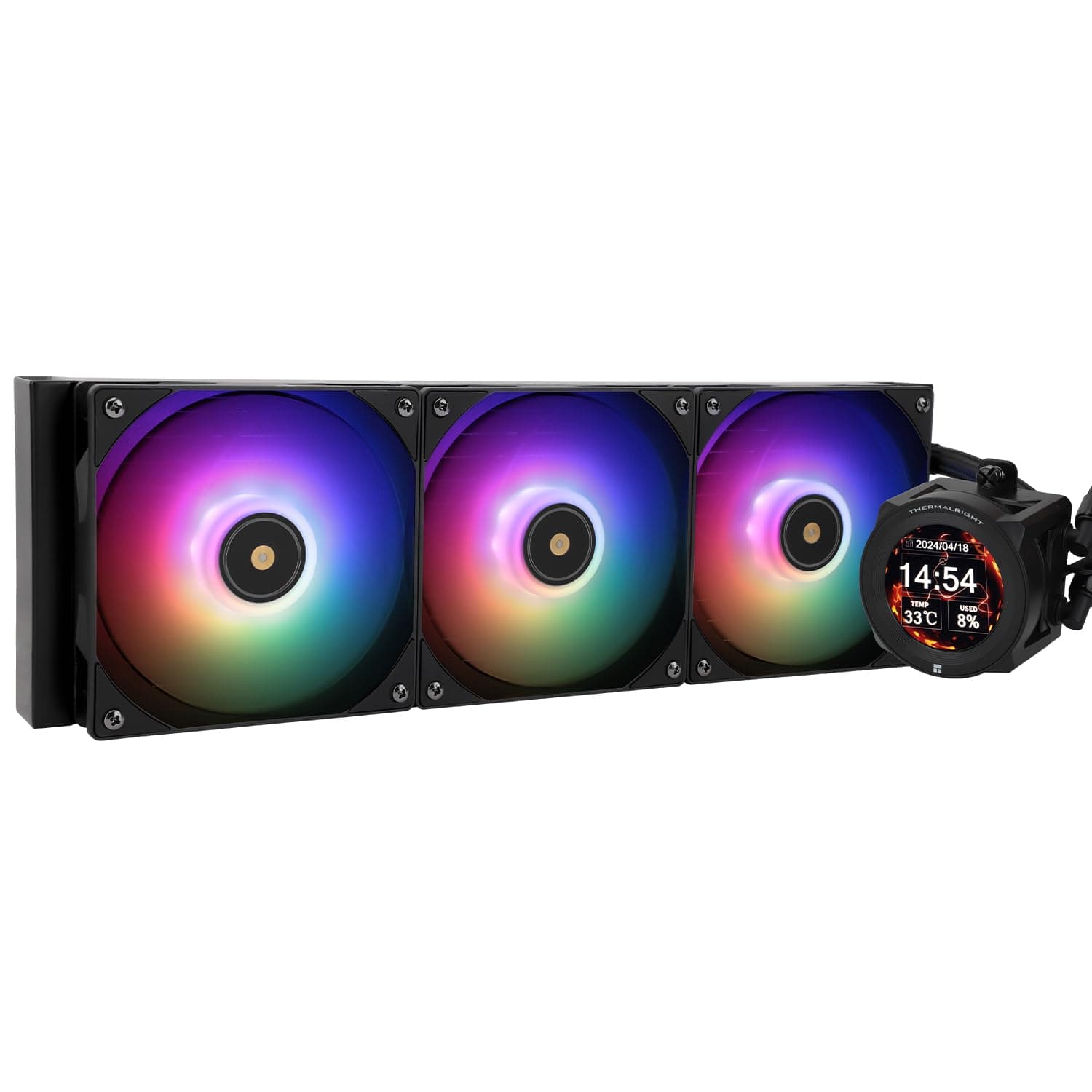 Thermalright CORE VISION 360 Schwarz ARGB-360mm AIO CPU-Flüssigkeitskühler, IPS LCD-Bildschirm mit 480 * 480 Auflösung,für AM4/AM5/Intel 1700/1851,'2.1 Zoll'Magnet-Absorber LCD-Bildschirm für Bilder CV360 BLACK ARGB