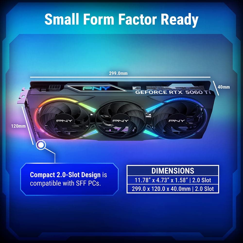 PNY GEFORCE RTX™ 5060 Ti 8GB ARGB Overclocked Triple Fan DLSS 4 VCG5060T8TFXXPB1-O ARGB OC Triple Fan Bild 7