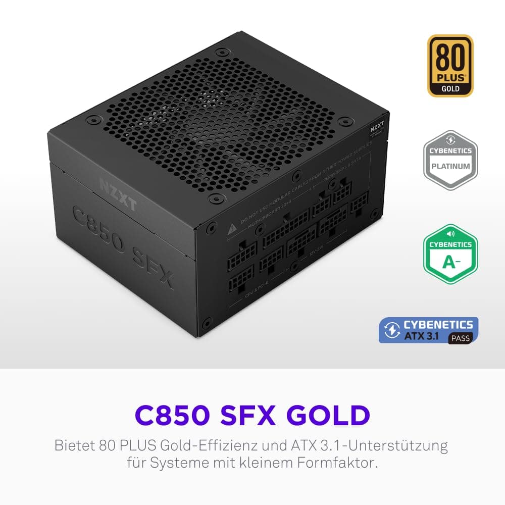 NZXT C850 SFX Gold – 850-W-SFX-ATX-3.1-Netzteil – 80 Plus Gold – Cybenetics Platinum – Vollmodular – PCIe 5.1 600 W 12 V – 2x6 – Japanische Kondensatoren – Schwarz Bild 3