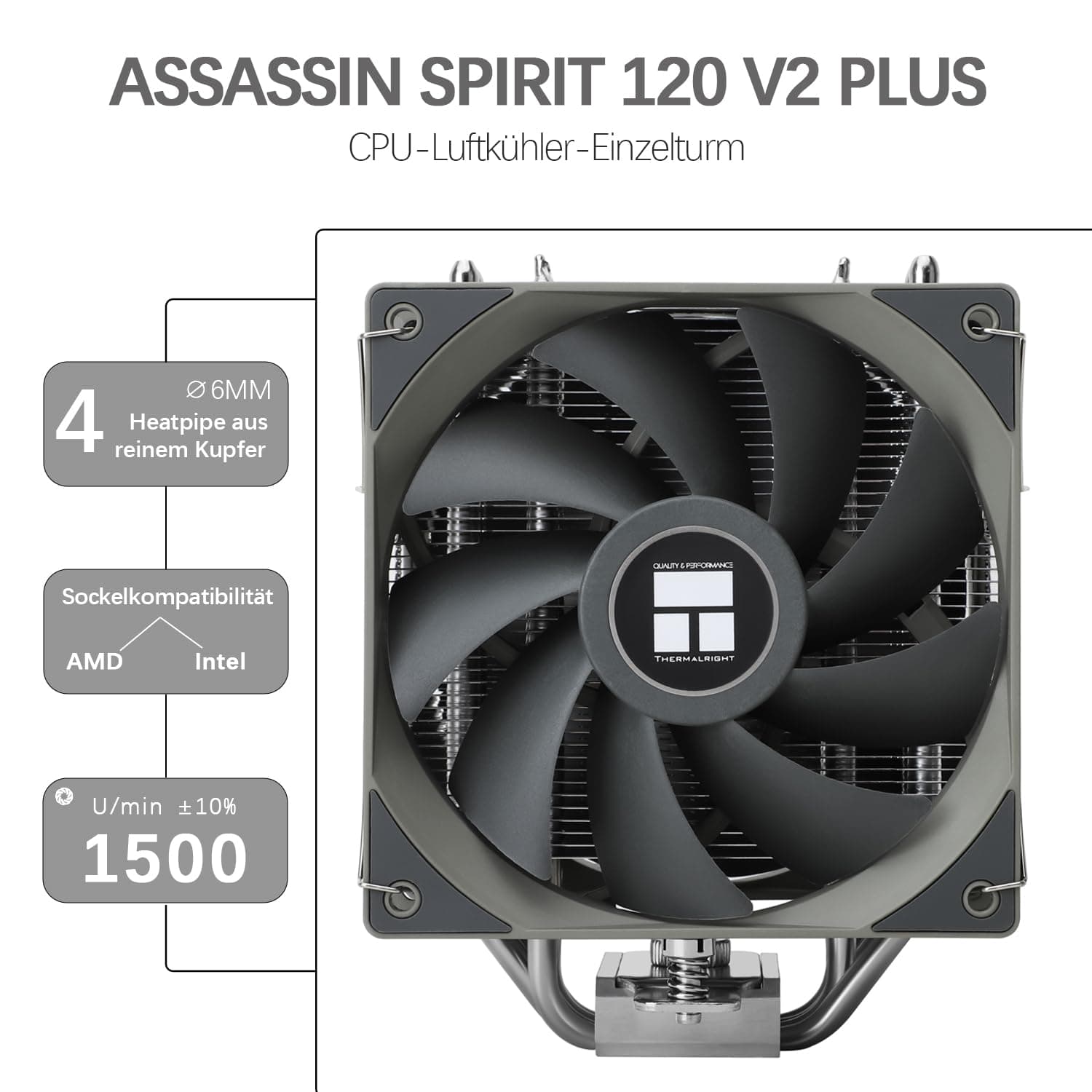 TR-Thermalright Assassin Spirit 120 V2 PLUS CPU Kühler, Doppel-Leise-Lüfter CPU Luftkühler, 1500 U/min, kompatibel mit Intel LGA1851/1700/1150/1151/1200 & AMD AM5/AM4 Bild 3