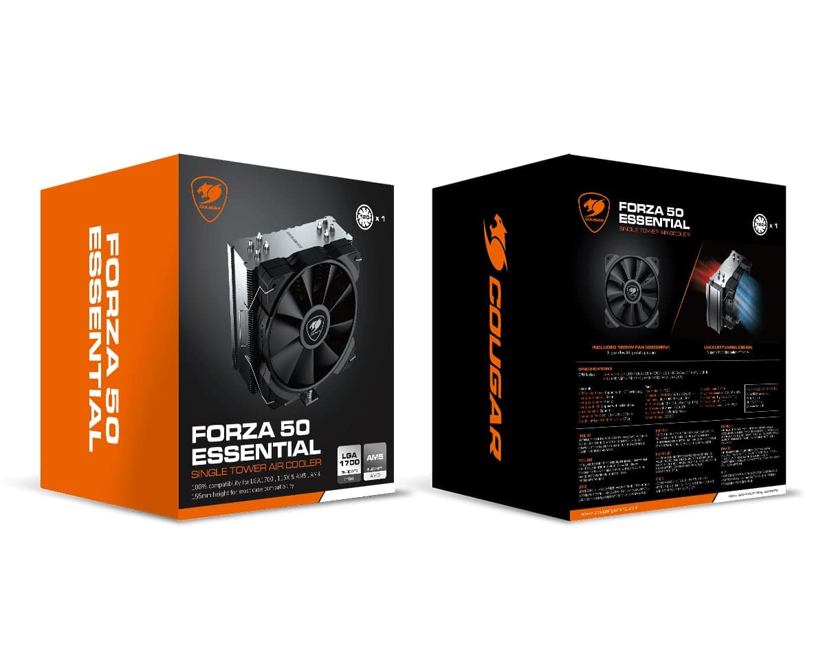 Cougar Forza 50 Essential Einzelturm-Luftkühler, 2000 U/min (max), Vakuum-Tunnel-Design, Geräuschpegel 34,5 dB(A), Schwarz Bild 5