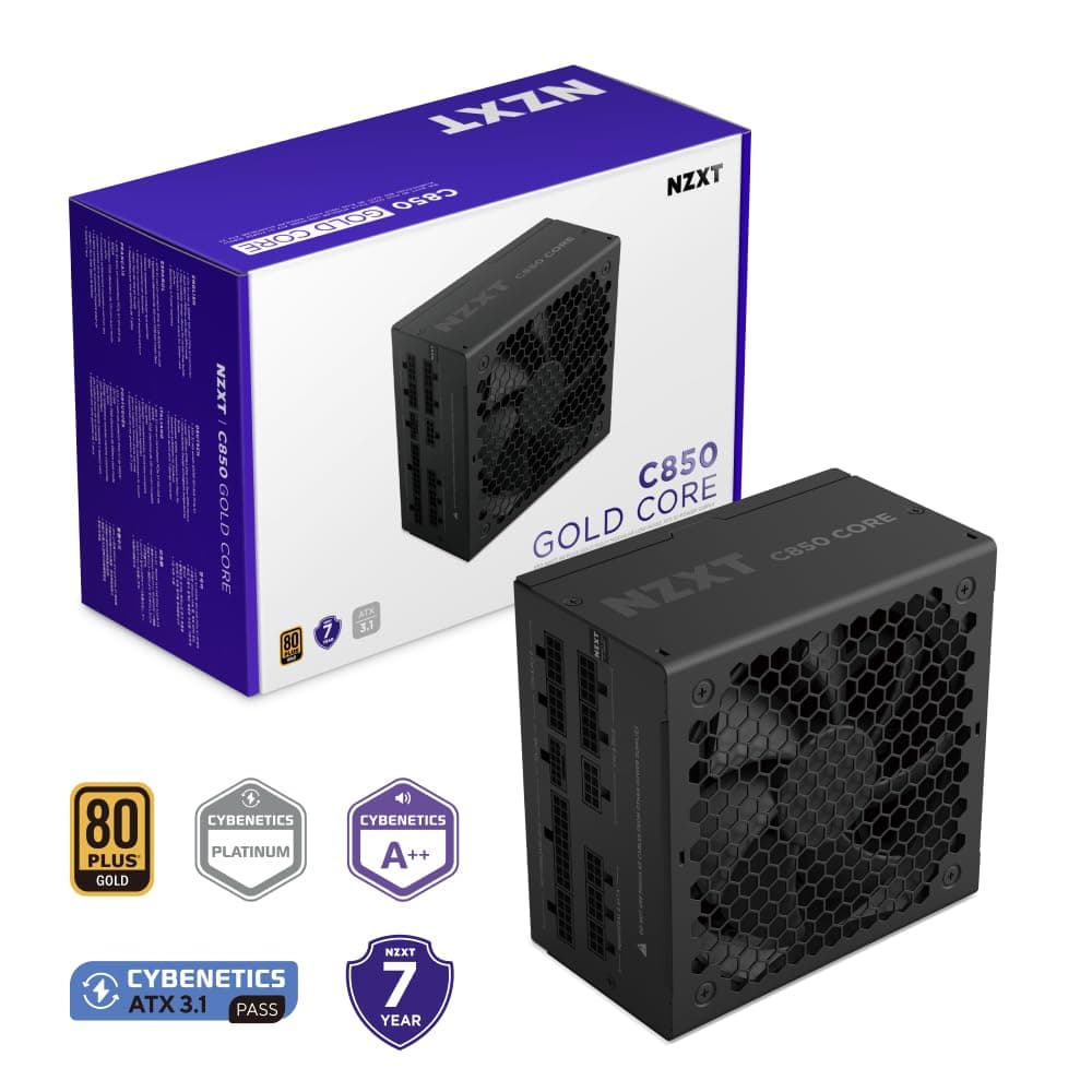 NZXT C850 Gold Core – 850W ATX 3.1 Netzteil – 80 Plus Gold – Cybenetics Platinum – Vollmodular – PCIe 5.1 600W 12V-2x6 – Zero-RPM-Lüfter – 105°C-Kondensatoren – Schwarz Bild 3