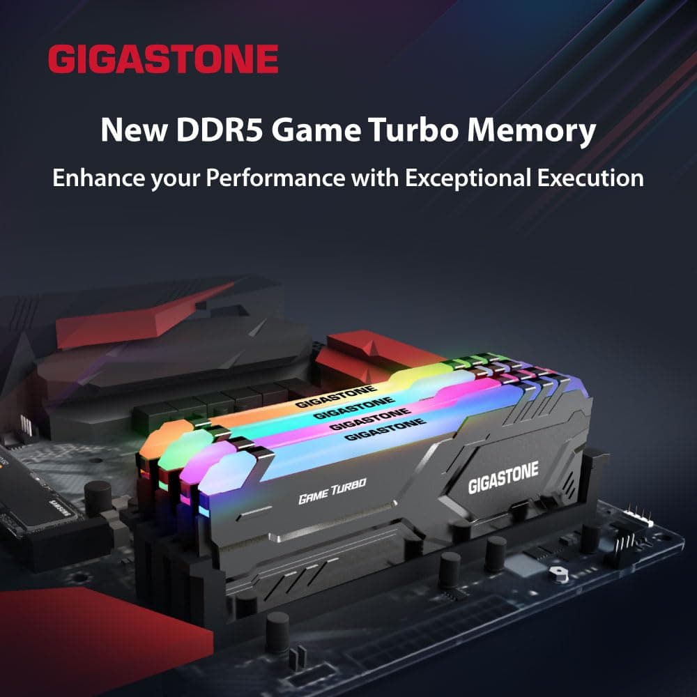 【RGB DDR5 RAM】 GIGASTONE Game Turbo 64GB Kit (2x32GB) DDR5-5600MHz PC5-44800 CL40-40-40-76 Intel XMP 3.0 AMD Expo 1.2V UDIMM 288 Pin Unbuffered NNicht-ECC ungepuffert Desktop Arbeitsspeicher - Black Bild 3
