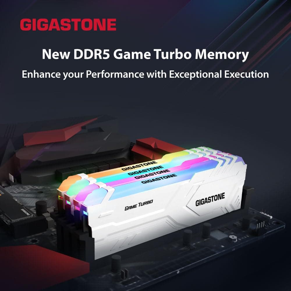 【RGB DDR5 RAM】 GIGASTONE Game Turbo 64GB Kit (4x16GB) DDR5-6400MHz PC5-51200 CL40-40-40-84 Intel XMP 3.0 AMD Expo 1.35V UDIMM 288 Pin Unbuffered NNicht-ECC ungepuffert Desktop Arbeitsspeicher - Weiß Bild 3