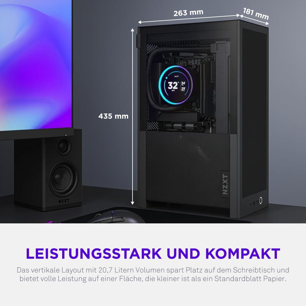 NZXT H2 Flow – Mini-ITX 20,7L High-Airflow PC-Gehäuse – Inkl. 2 x 120-mm-Lüfter Oben & PCIe 5.0-Riser Cable– 331-mm-Grafikkarte – 280-mm-Radiator – Schwarz Bild 5