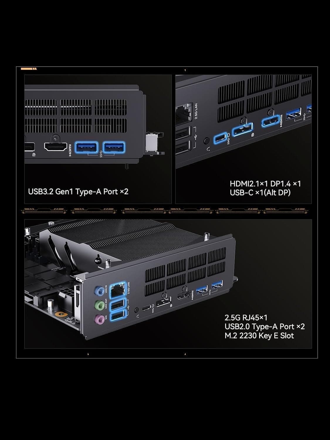 MINIS FORUM BD775i SE Mini-ITX Mainboard, AMD Ryzen 7 7745HX (8C/16T, bis zu 5,1 GHz), PCIe 5.0 x16, Dual M.2 PCIe 4.0, DDR5 RAM, Triple Display (HDMI/DP/USB-C), 2,5 GbE LAN Bild 3