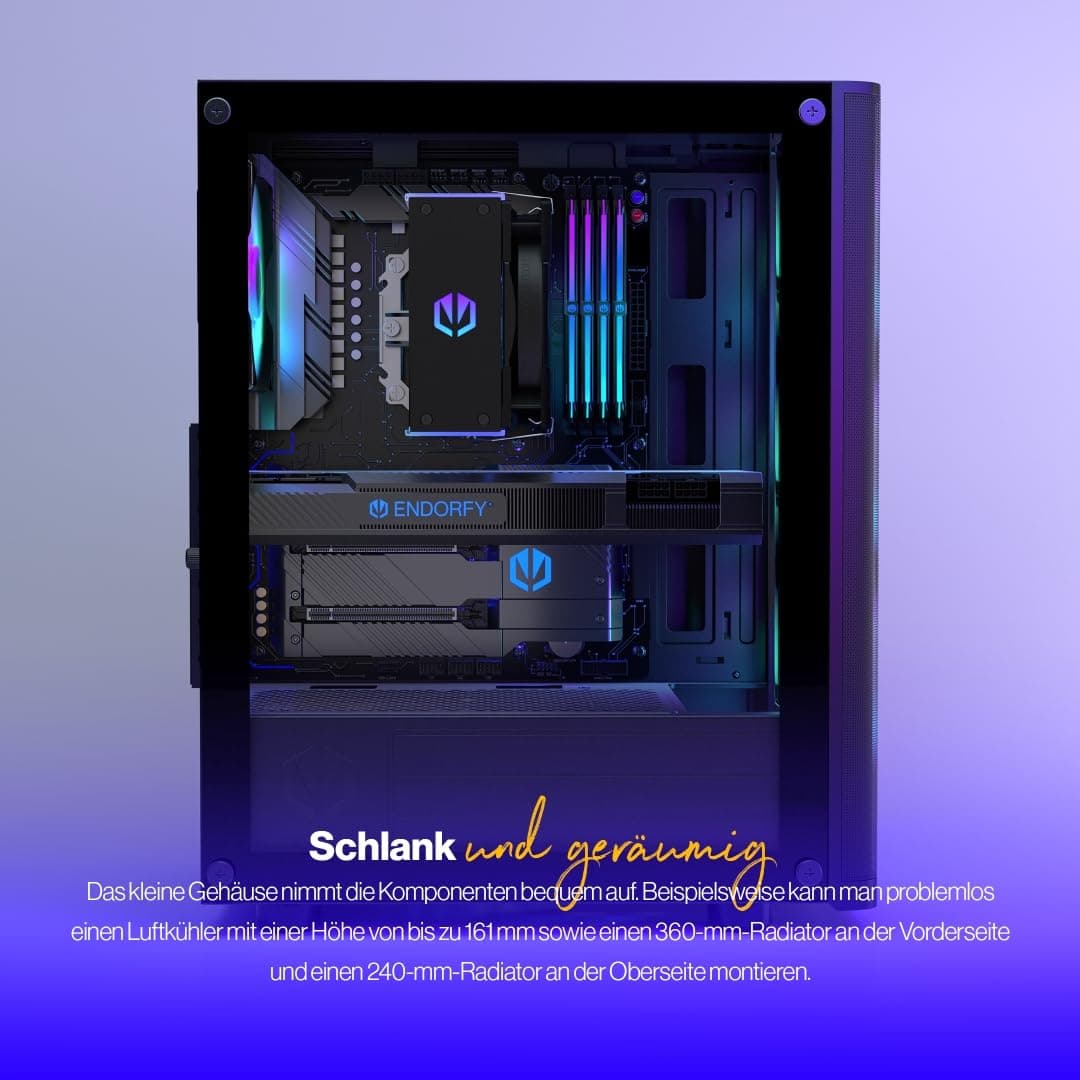 ENDORFY Ventum 200 ARGB PC-Gehäuse ATX mit Hartglas Seitenfenster | 4x Stratus 120 PWM ARGB Lüfter, PWM+ARGB Controller, Mesh Front, Radiator bis 360 mm, Schwarz Bild 3
