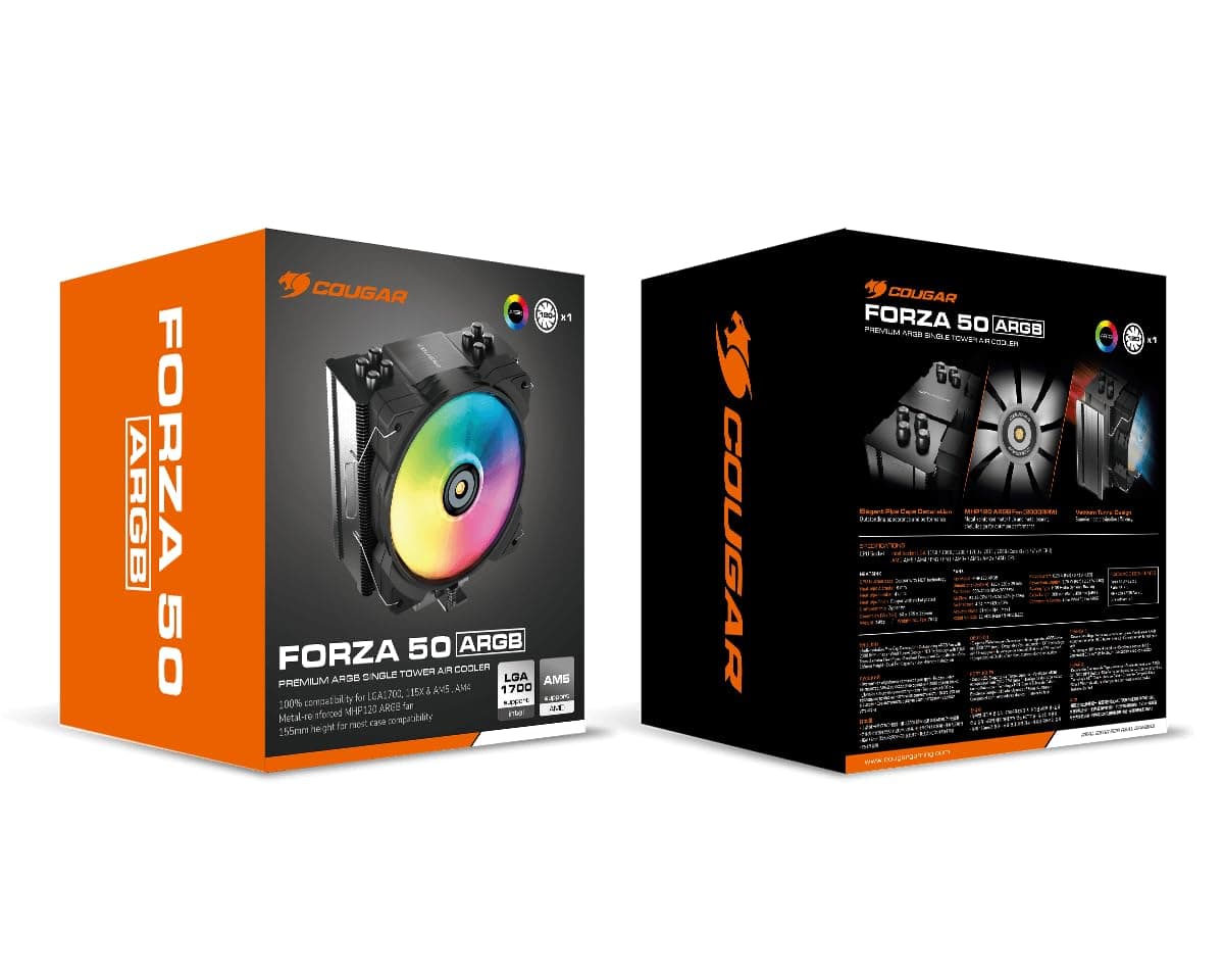 COUGAR Gaming | Luftkühler | Tour Forza 50 RGB – Hochleistungs-Lüfter COUGAR MHP120 RGB – Design gegen Oxidation des Heatpipes – Perfekte Wärmeableitung Bild 6