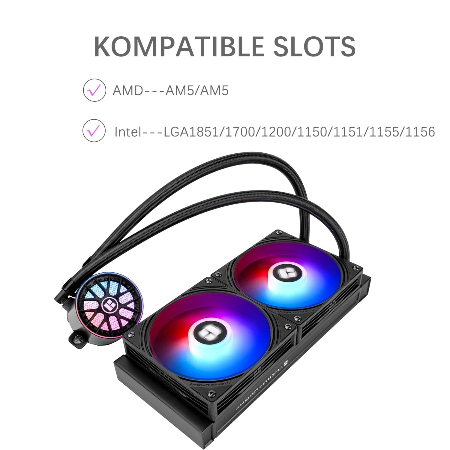 TR Thermalright AQUA ELITE 240 V6 ARGB Schwarz Liquid CPU Kühler, 240mm Aio Kühlung, Double PWM Lüfter-ARGB, für AM4/AM5, Intel LGA1851/1700/115x/1200(Schwarz) Bild 7