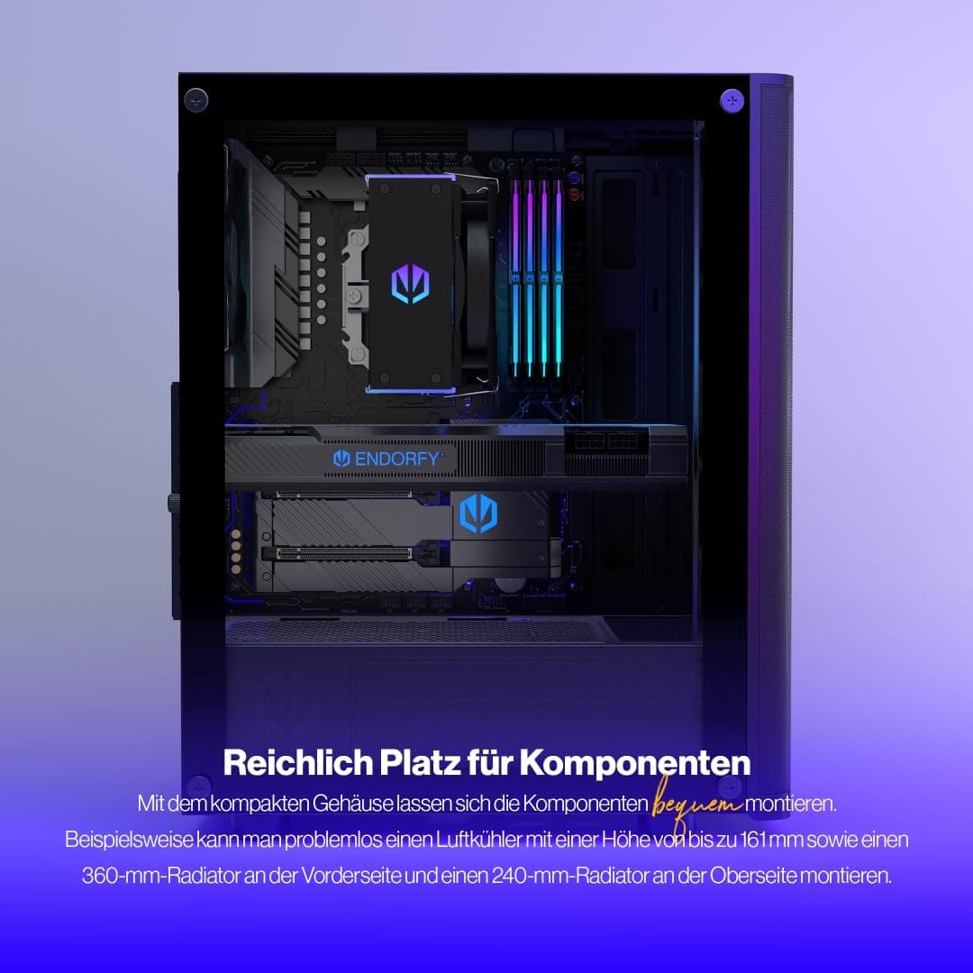 ENDORFY Ventum 200 Air PC Gehäuse ATX mit Tempered Glass, 4X Stratus 120 PWM, Mesh Front, Unterstützung für 360 mm Radiator, Staubfilter, ATX mATX ITX Bild 3