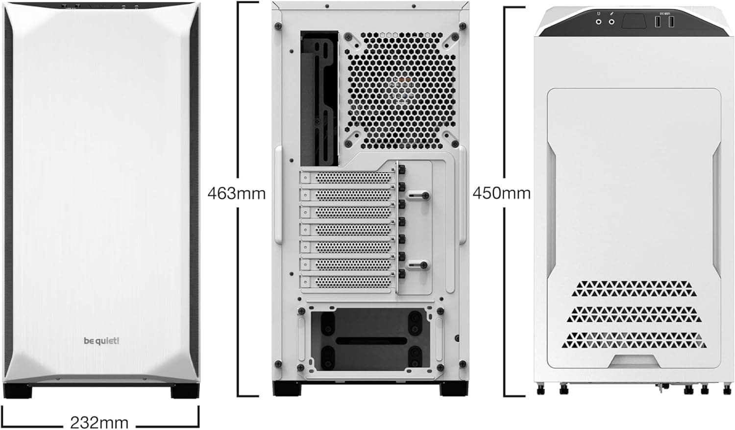 be quiet! Pure Base 500 Window White PC-Gehäuse, 2X Pure Wings 2 140mm Lüfter, Airflow und Silence optimierte Topcover, Radiatoren bis 360mm, Templerglas Bild 3