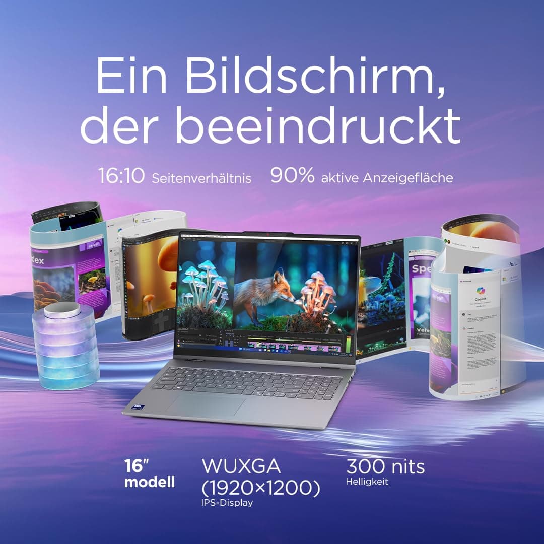 Lenovo IdeaPad 5 2-in-1 Laptop | 16" WUXGA Display | Intel Core Ultra 5 | 16GB RAM | 512GB SSD | Intel Grafik | Windows 11 Home | QWERTZ | Luna Grey | 3 Monate Premium Care Bild 7