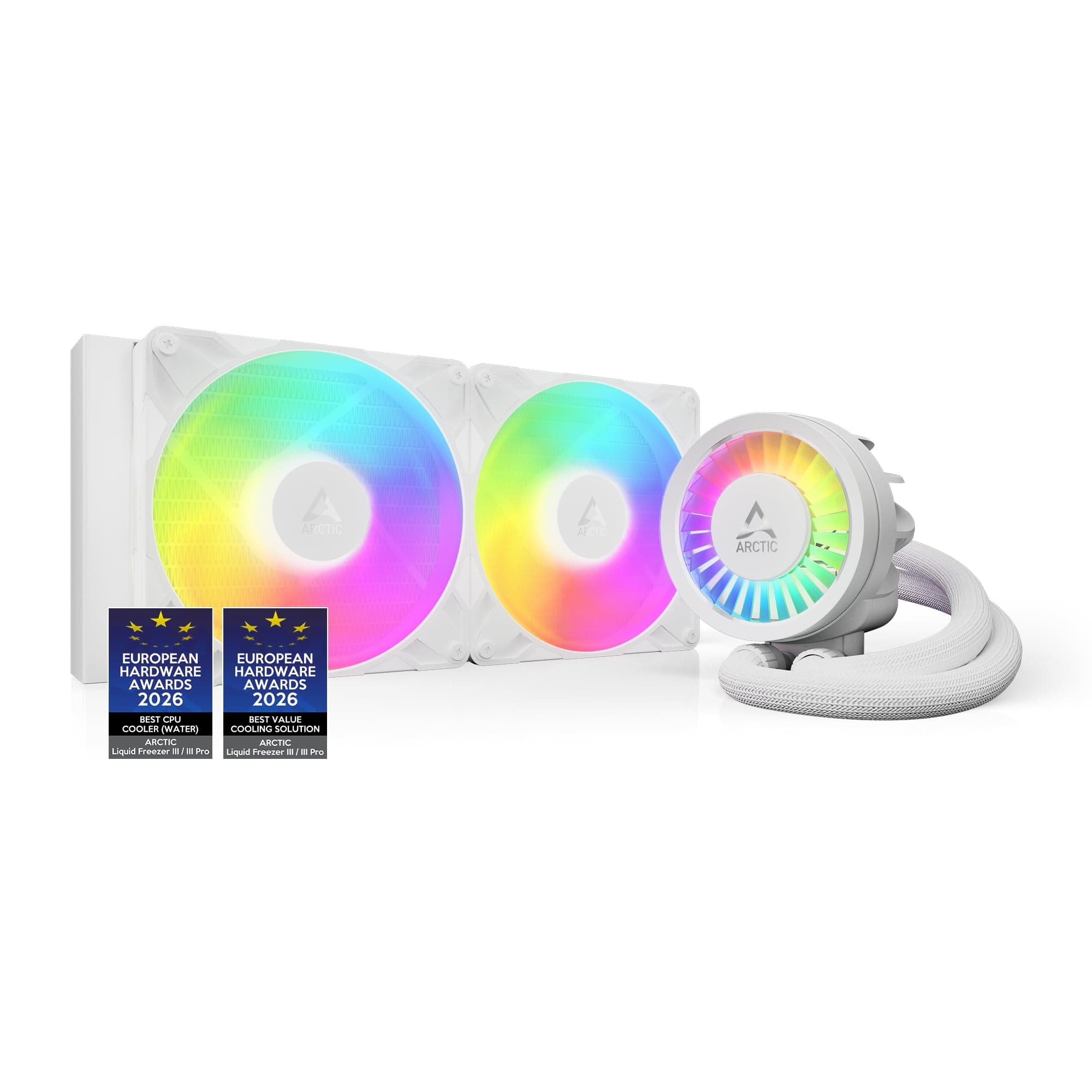 ARCTIC Liquid Freezer III Pro 280 A-RGB - Wasserkühlung PC, AIO CPU Wasserkühler, 2x140 mm, 38 mm Radiator, PWM-Pumpe, VRM-Lüfter, AMD AM5/AM4, Intel LGA1851/1700 Contact Frame - Weiß weiß Liquid Freezer III Pro 280 A-RGB