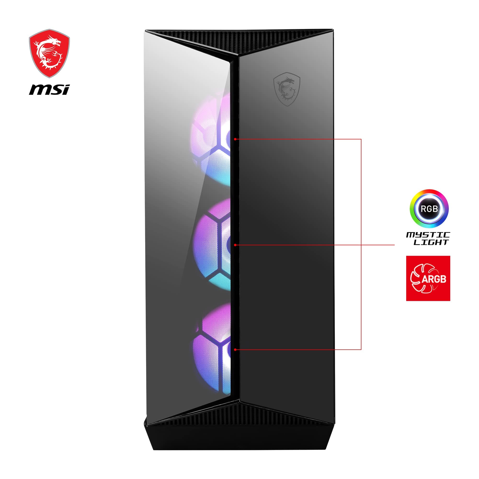 MSI MPG GUNGNIR 110R Mid-Tower PC-Gehäuse - Gehärtetes Glas, unterstützt ATX, M-ATX & Mini-ITX, 4X 120mm ARGB Lüfter mit Hub Controller, magnetischer Staubfilter, USB 3.2 Gen 2x2 Typ-C, Gen 1 Typ-A Bild 3