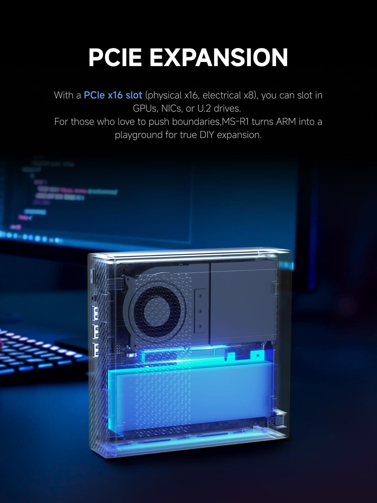 MINISFORUM ARM Mini Workstation mit UEFI-Boot-Unterstützung, Integrierter ARM-basierter CPU CP8180(12C/12T, 2,6 GHz, 45TOPS), 64GB LPDDR5(ECC-Unterstützung), M.2 SSD Slot, Dual 10G LAN, Wi-Fi6e/BT5.3 MS-R1-8180 ARM CP8180 64GB RAM without SSD Bild 8