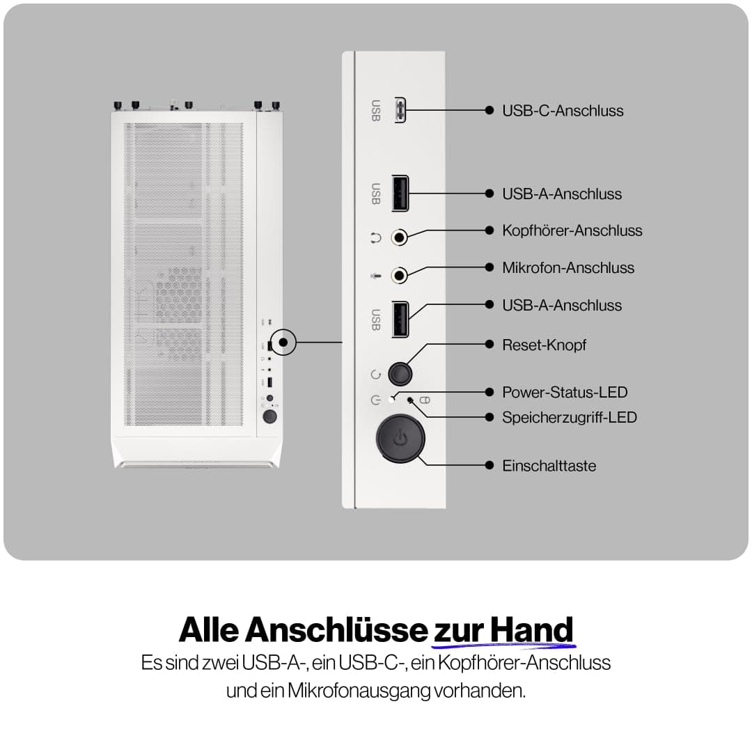 ENDORFY Arx 700 White ARGB PC Gehäuse Weiß mit Hartglas Seitenfenster | 4x Stratus 140 PWM ARGB Lüfter, USB C 10 Gbit/s, Radiatoren bis 360 mm, GPU bis 410 mm Bild 5