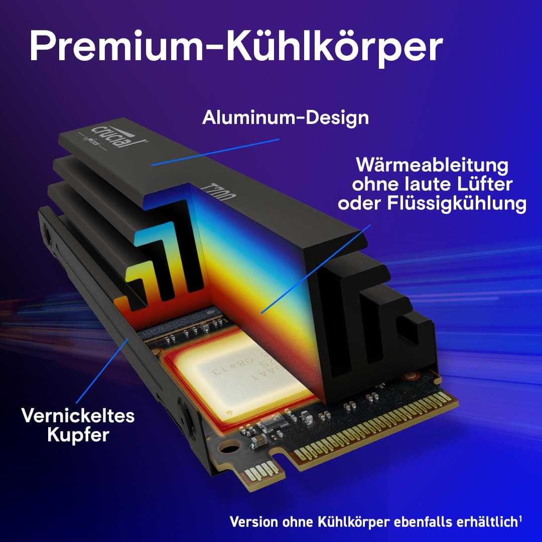 Crucial T700 4TB SSD PCIe Gen5 NVMe M.2 Interne SSD mit Premium-Kühlkörper, bis zu 12.400MB/s, Microsoft DirectStorage, PCIe 4.0 abwärtskompatibel, Solid State Drive - CT4000T700SSD5 Bild 5