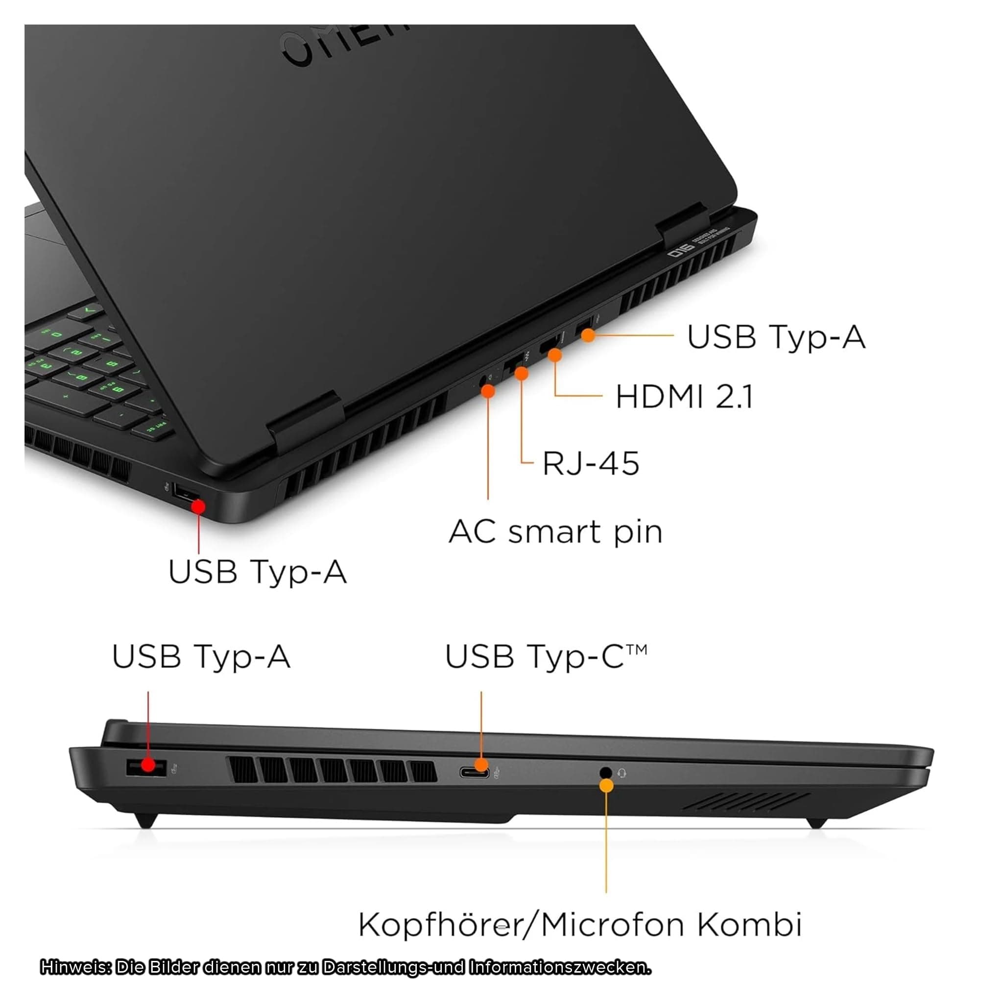 HP Omen 16 Gaming Laptop, AMD Ryzen 9-8940HX, 64 GB DDR5 RAM, 2 TB PCIe SSD, 16" (1920x1200) IPS 144Hz Display, Nvidia G-Force RTX 5060, 4-Zone RGB QWERTZ Tastatur, Windows 11 Pro, Shadow Black 64 GB RAM | 2 TB SSD Windows 11 Pro Bild 7