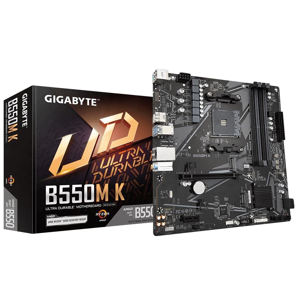 GIGABYTE B550M K Mainboard – AMD Ryzen 5000 CPUs, bis zu 4733 MHz DDR4, 1xPCIe 4.0 + 1xPCIe 3.0 M.2, 1GbE LAN, USB 3.2 Gen 1 Bild 2