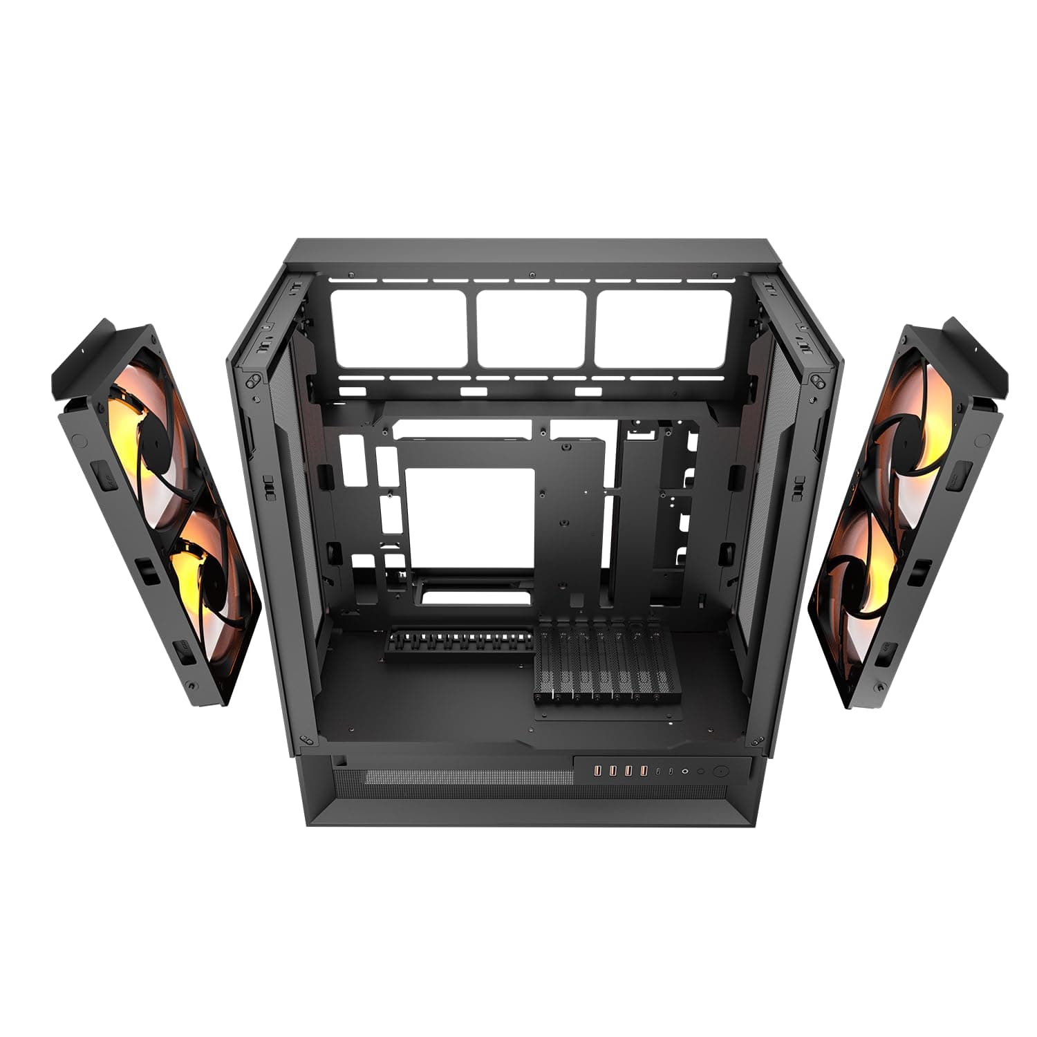 COUGAR OmnyX Mid-Tower ATX symmetrisches Panorama-PC-Gehäuse – maximaler Luftstrom – 4 x vorinstallierte 160-mm-Lüfter – Reverse Connector Motherboard – Kabel ohne Sichtbarkeit (Black) Bild 7