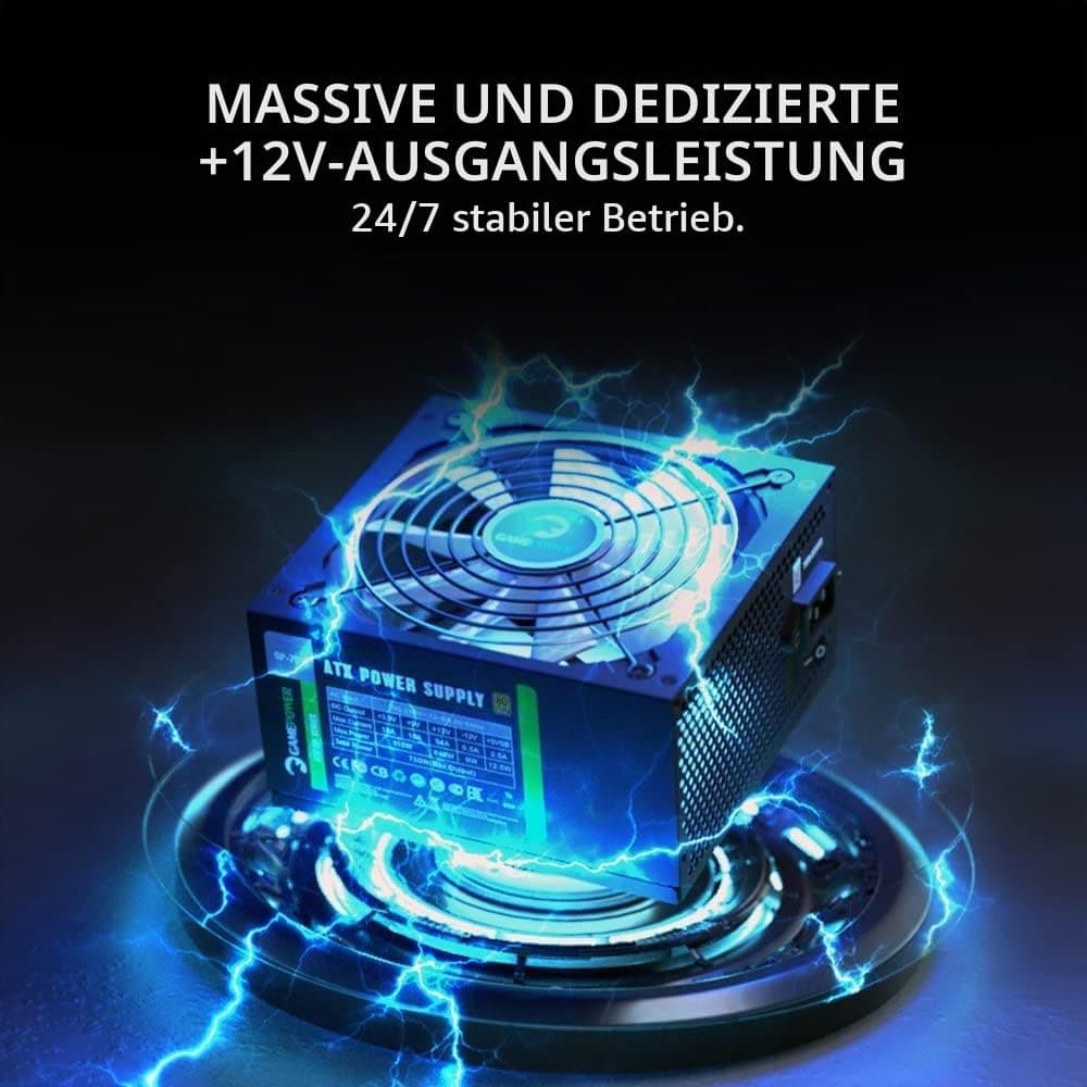 GAMEPOWER GP-650 ATX Netzteil, 650W, 80 Plus Bronze Zertifiziert, Ultra-leise 140-mm Lüfter, Aktive PFC-Effizienz, Effizienz von bis zu 85%, Gaming PC Power Supply Non-modular 650 Watt Bild 7