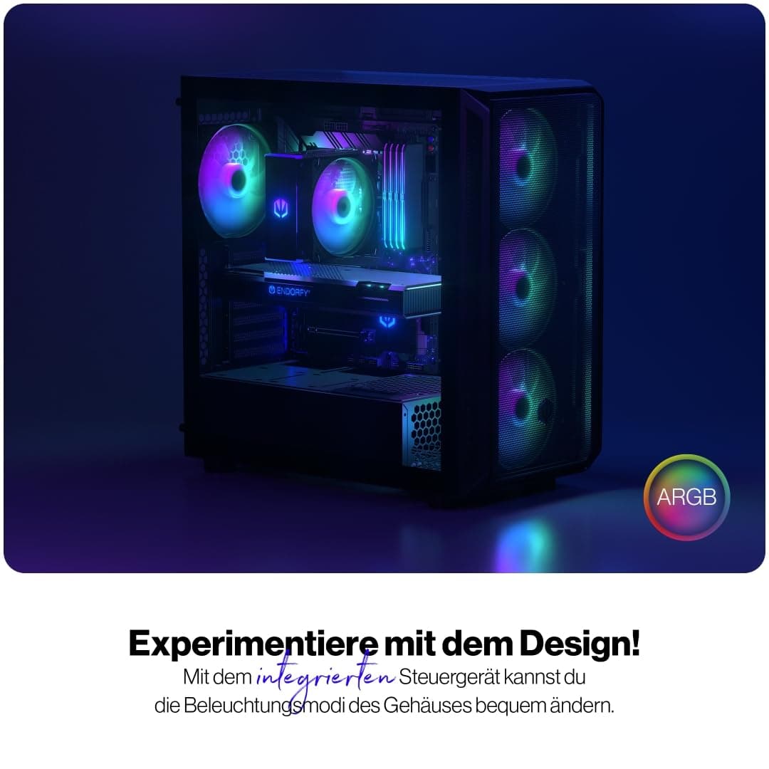 ENDORFY Arx 700 ARGB PC Gehäuse ATX mit Hartglas Seitenfenster | 4x Stratus 140 PWM ARGB Lüfter, USB C, Mesh Front und Top, 360 mm Radiator Support, GPU bis 410 mm, Schwarz Bild 7