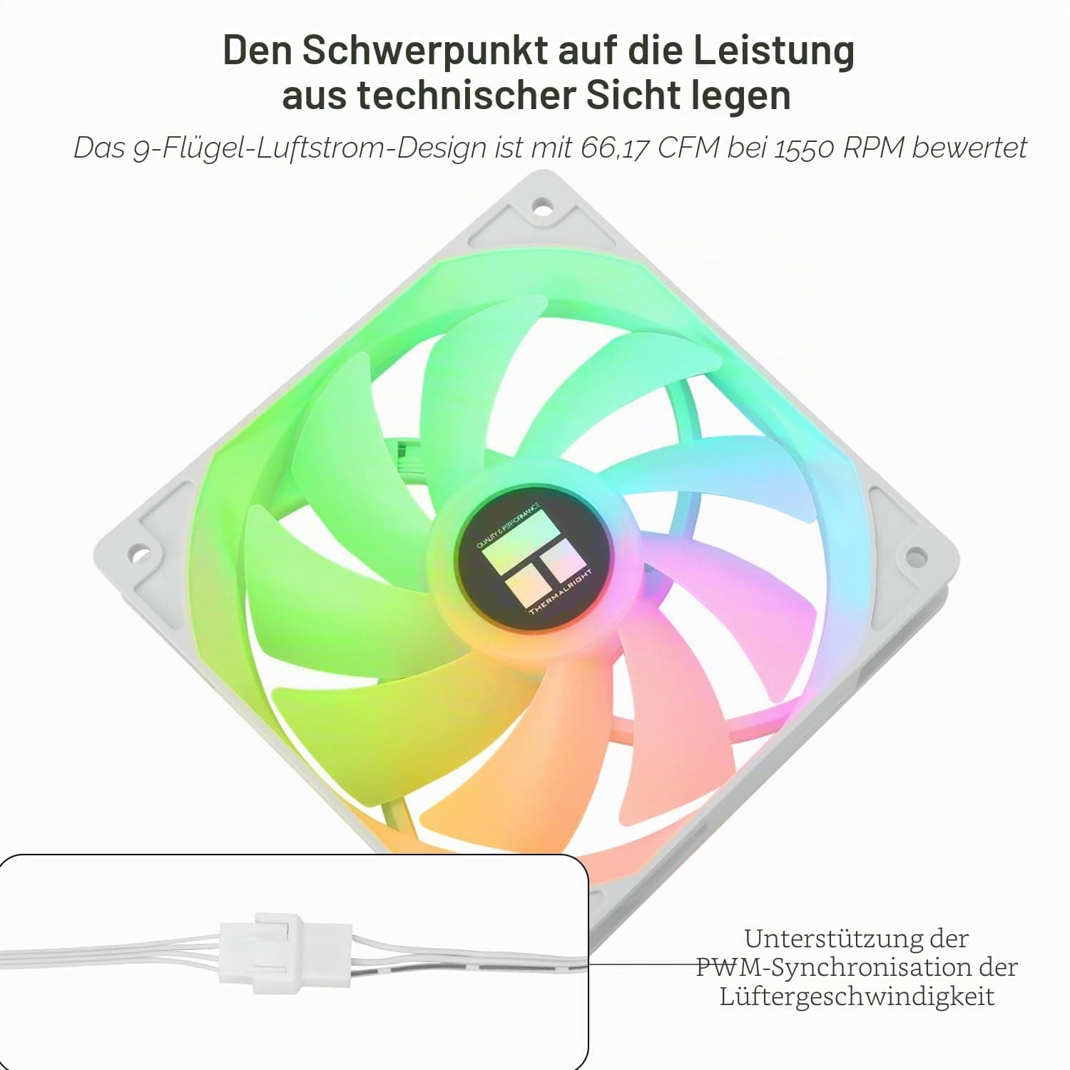 TR TL-C12CW-S X5 CPU Luftkühler 120mm ARGB Gehäuse-Lüfter, PWM leiser Computer-Lüfter mit S-FDB-Lager, bis zu 1550 U/min Kühlgeschwindigkeit Ventilator, PC-Kühlventilator, 5-Lüfter-Set, Weiß Bild 5