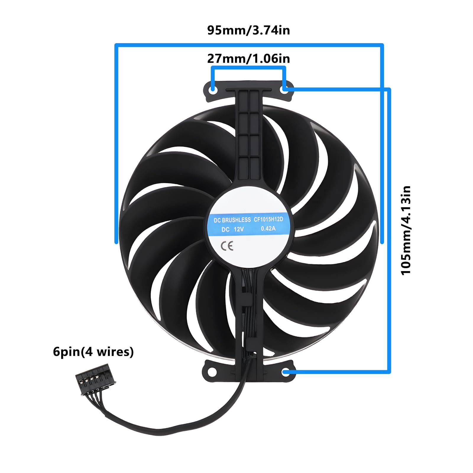 OTOTEC Grafikkartenlüfter, 95 mm, 12 V, 6-polig, kompatibel mit ASUS RTX 3050, kompatibel mit 3060 Phoenix ITX Bild 7
