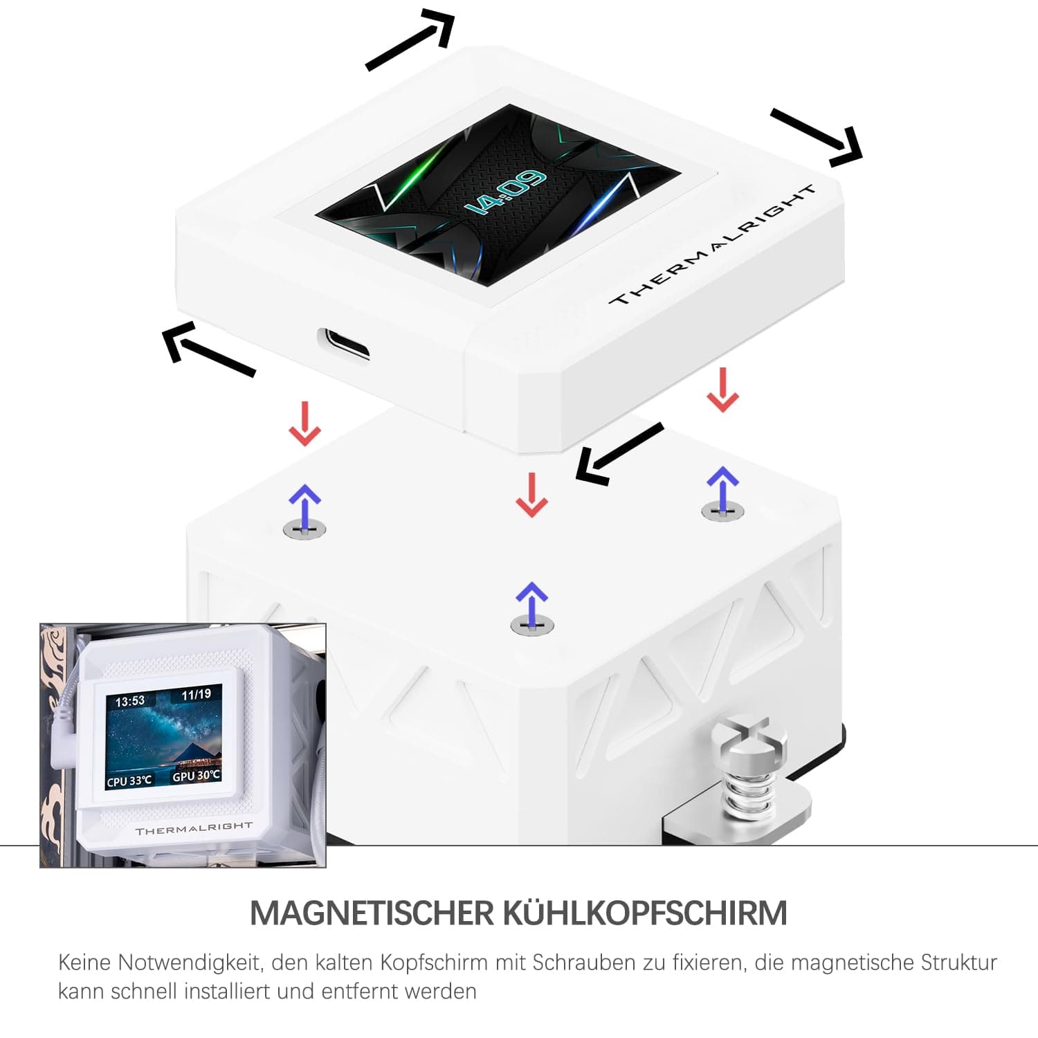 TR-Thermalright FW360 SE Black ARGB Liquid CPU Kühler, 2-Zoll-IPS-LCD-Bildschirm mit 320x240 Auflösung-Magnetisch,DIY-Bildschirmthema,360mm Aio,für AM4/AM5, LGA1851/1700 360mm Schwarz Bild 8