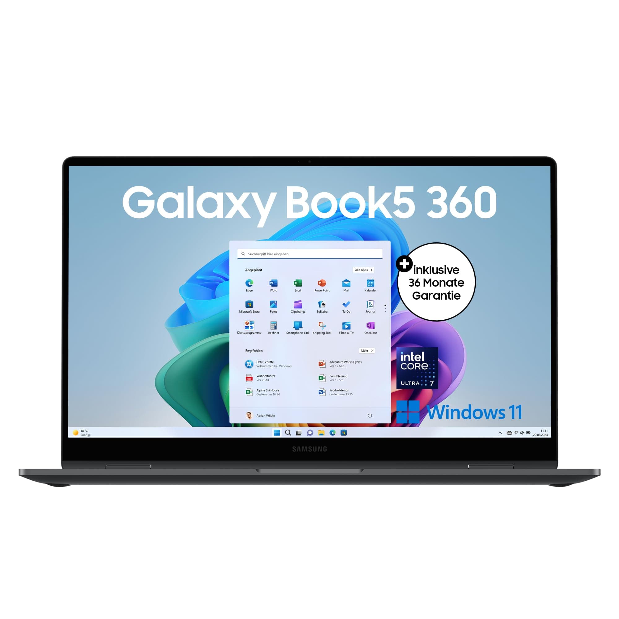 Samsung Galaxy Book5 360 15,6" 2-in-1-Laptop, Convertible AI-Notebook mit Intel Core Ultra 7 Prozessor, 16 GB RAM, 512 GB Speicher, Moonstone Gray, 3 Jahre Herstellergarantie [Exklusiv bei Amazon] 16 GB RAM / 512 GB Speicher Intel Core Ultra 7