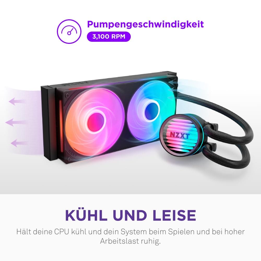 NZXT Kraken Core 240 RGB – AIO CPU-Flüssigkeitskühler – Anpassbares LCD-Display – Hochleistungs-Lüfter – Kompatibel mit Intel® & AMD® Sockel – Core 240 RGB – Schwarz Bild 5