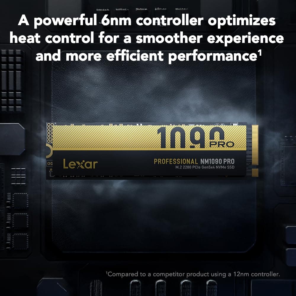 Lexar NM1090 PRO 1 TB PCIe Gen5 NVMe M.2 2280 interne SSD bis zu 14000/10000 MB/s Lese/Schreiben, fortschrittliches thermisches Steuerungsdesign, kompatibel mit Direktspeicher, für Gamer und NM1090 PRO 1TB Bild 5
