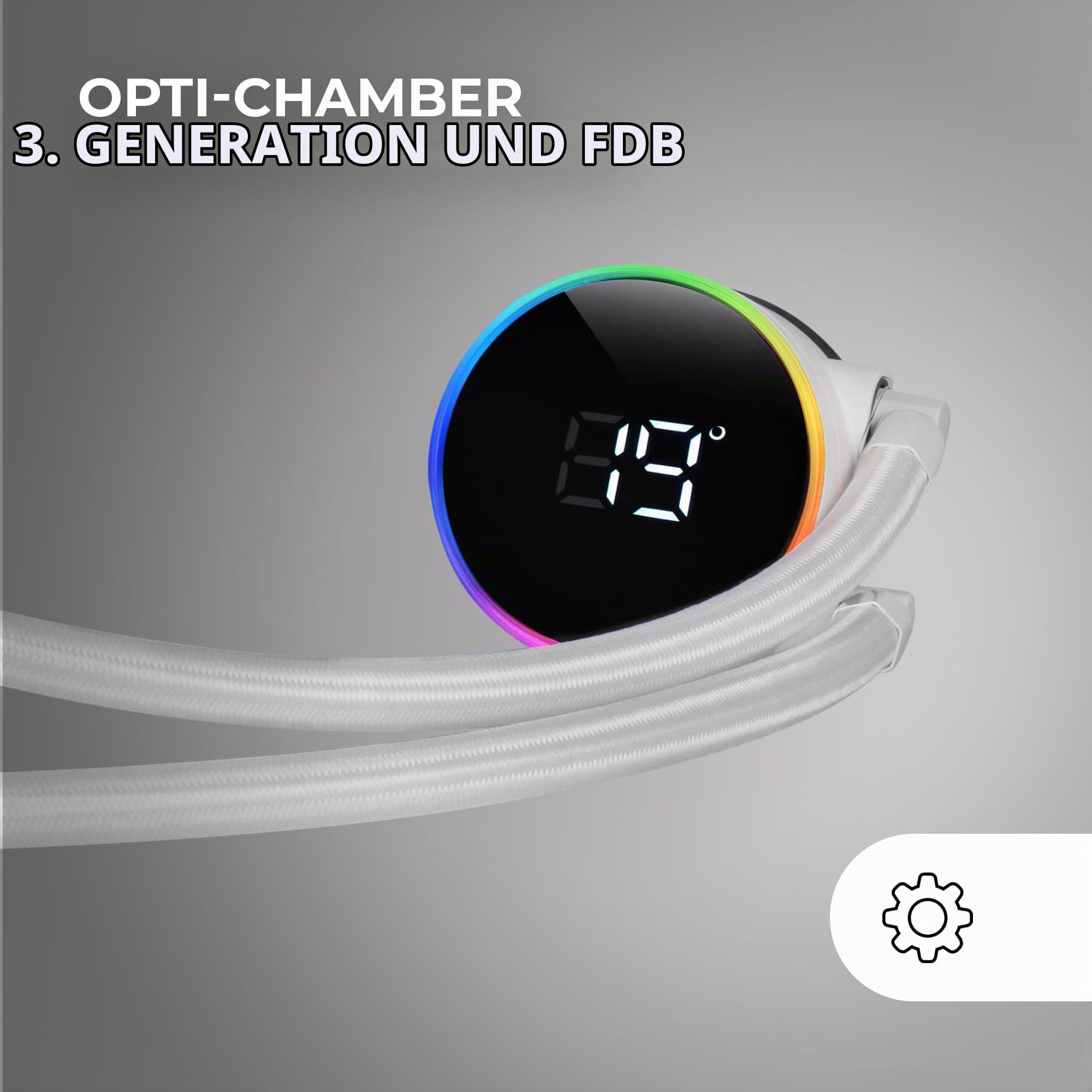 Mars Gaming ML-LCD240, Flüssigkeitsgekühlter AIO, TDP 500W, 2x ARGB 120mm FDB Lüfter, LCD Display mit Temperaturüberwachung, Opti-Chamber 3rd Gen Pumpe, Universal Multisocket, Weiß MLLCD240W Bild 5