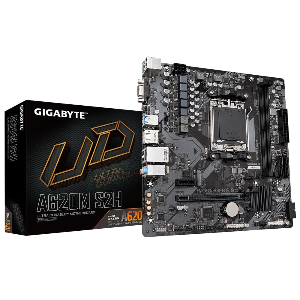 GIGABYTE A620M S2H Motherboard - Unterstützt AMD Ryzen 8000 CPUs, 5+2+2 Phasen Digital VRM, bis zu 7200MHz DDR5 (OC), 1xPCIe 4.0 M.2, GbE LAN, USB 3.2 Gen 1 Bild 2